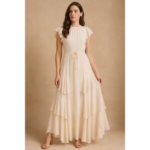 LoveShackFancy Cream Ruffle Maxi Dress Small Romantic Cottagecore Feminine Bride